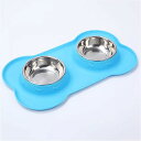 ペット 用 ダブル ボウル シリコン マット 付き ステンレス 鋼 水 食べ物 用 滑り止め 耐久性 ある 犬 用 製品 0