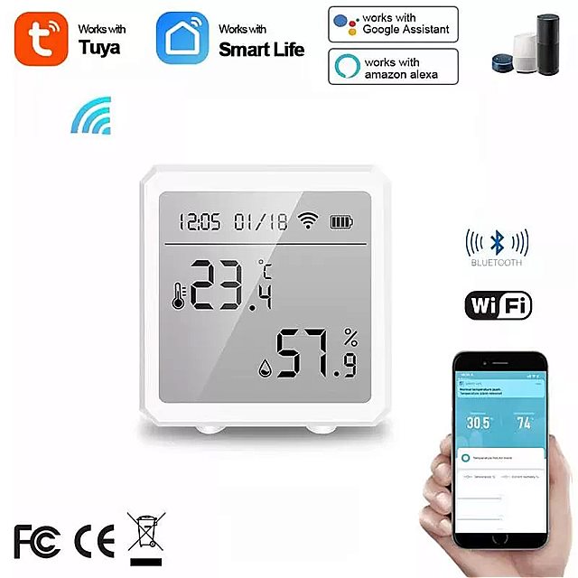 Tuya- 屋内湿度センサー 温度計 センサー 気圧検出器 alexa google Home スマートライフ と互換性があります