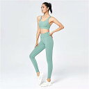 女性用 シームレス ヨガ セット スポーツ ウェア ジム スーツ ランニング 通気性 トレーニング ウェア 2点セット(4)