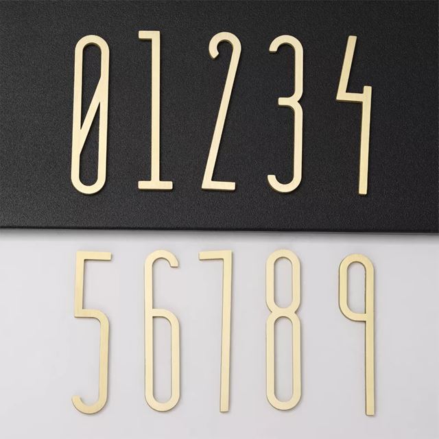 1pc ゴールデン フローティング 現代家屋 番号 真鍮 ドア 自宅 住所 番号 家 デジタル 屋外 看板 プレート 桁0 9