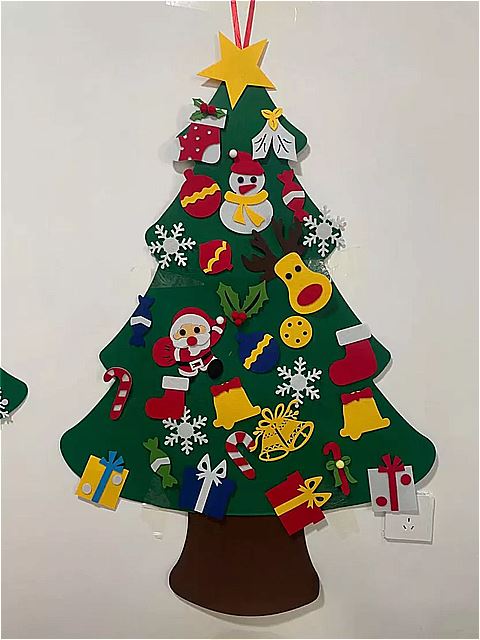 DIYフェルト クリスマス ツリーウォール デコレーション セット オーナメント 付き パーティー 用品 子供 部屋 クリスマス フェルト家の ドア の 装飾