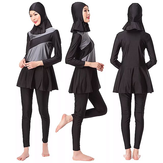女性用ロング 水着 服 ヒジャーブ 付き 女性用 ビキニ プレーン 水着 ビーチ ウェア セット コレクション2022
