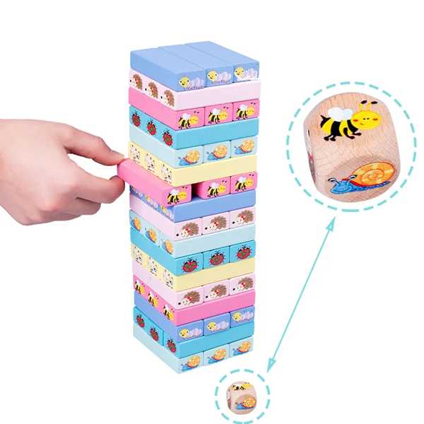 大き 木製 スタックブロック 51個 ビルディングブロック おもちゃ 走行距離計 教育ゲーム ギフト