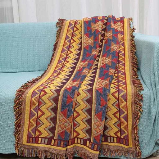 Bohemiaスタイル ニットコットンブランケット ソファカバー 幾何学的 ジャカード リビングルーム 装飾 タペストリー ベッドカバー用 掛け布団 Bohemiaスタイル ニットコットンブランケット ソファカバー 幾何学的 ジャカード リビングルーム 装飾 タペストリー ベッドカバー用 掛け布団