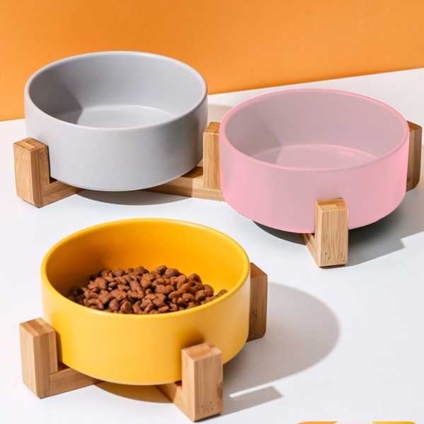 犬 猫用 セラミックボウル ダブル 木製スタンド付き 大き フィーダー付き ペット用品