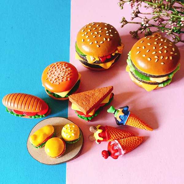 10個ハンバーガー/ドールハウス//ミニチュア/素敵 かわいい/妖精 庭gnome/苔テラリウム装飾/工芸品/盆栽/置物