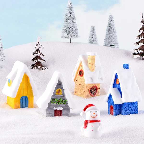 1PC クリスマスヴィラ飾る雪ハウス マイクロ風景フィギュア苔テラリウム妖精ガーデンミニチュア アクセサリー 置物