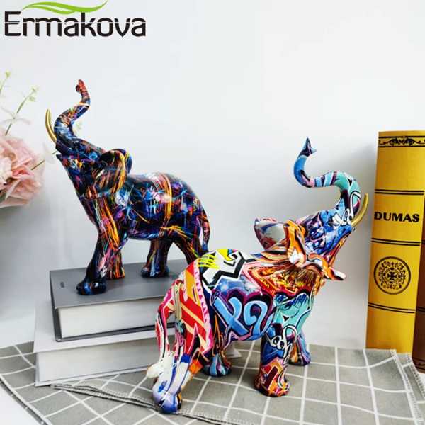 Ermakova北欧絵画落書き象彫刻置物アート象 像クリエイティブ樹脂工芸家 装飾