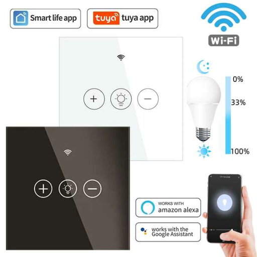 Tuya-調光スイッチ付きスマートタッチライト wifi付きスマートウォールタイマー 調光器付き リモコン EU 220v alexa GoogleHomeで動作 Tuya-調光スイッチ付きスマートタッチライト wifi付きスマートウォールタイマー 調光器付き リモコン EU 220v alexa GoogleHomeで動作