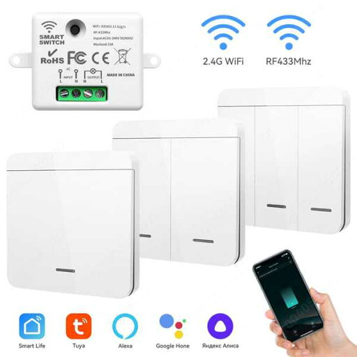 Tuya-コネクテッドホームwifiスイッチ trf433 mhz 1 2入力ボタン 強力 信号 配線 し リモコン Alexa Googleで動作 Tuya-コネクテッドホームwifiスイッチ trf433 mhz 1 2入力ボタン 強力 信号 配線 し リモコン Alexa Googleで動作