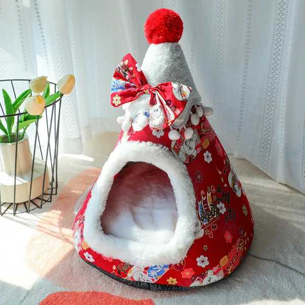 クリスマス 木 形をした猫 ベッド 暖かい巣 小さ ペット 家 寝袋 猫へ 贈り物 新しい アクセサリー