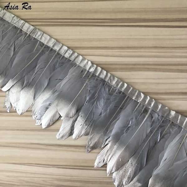アジア ra 19 色 4 メートル 15-20 センチメートルガチョウ 羽トリム布側波帯ガチョウ 羽縞 diy 縫製レースリボンベルト