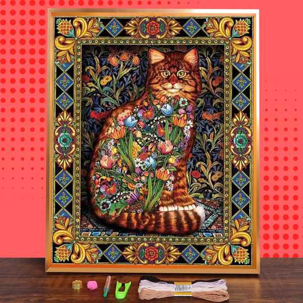 Animal Cat Printed Water-Soluble Canvas 11CT Cross Stitch Kit DIY Embroidery DMC Threads Knitting Craft Hobby Different