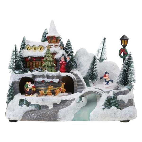 楽天輸入雑貨お取り寄せ Jsameクリスマス光る雪 家 置物回転可能 音楽村 彫刻