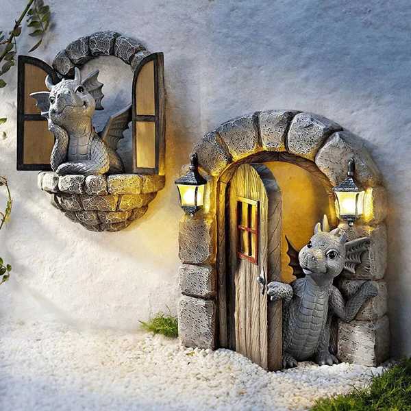 恐竜 ドア 庭 装飾 樹脂工芸品 スタンドアロン 装飾 かわいいドラゴン バルコニー 装飾