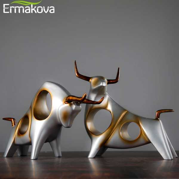 楽天輸入雑貨お取り寄せ JsameErmakova牛像牛家 装飾リビングルーム牛 彫刻ワインテレビキャビネット装飾工芸品抽象動物 置物