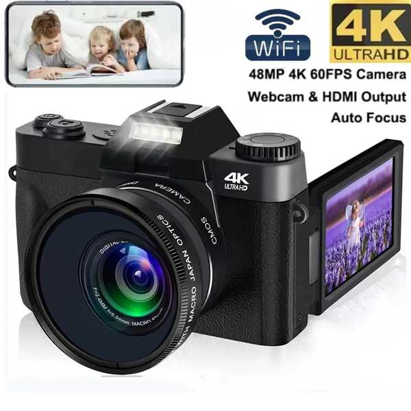 Aevyvkv-コンパクト デジタル写真カメラ 4k wifi Webカメラ ヴィンテージvlogビデオレコーダー YouTube 48MPカムコーダー 3 "フリップスクリーン