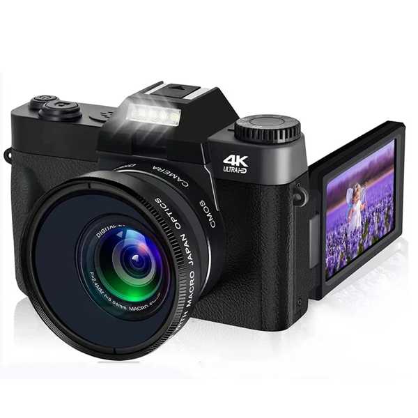 フリップスクリーン付きuhd vloggingカムコーダー 4k 48MPデジタルカメラ 3.0インチ 180 ° 広角 YouTube用Webカメラ マクロレンズ