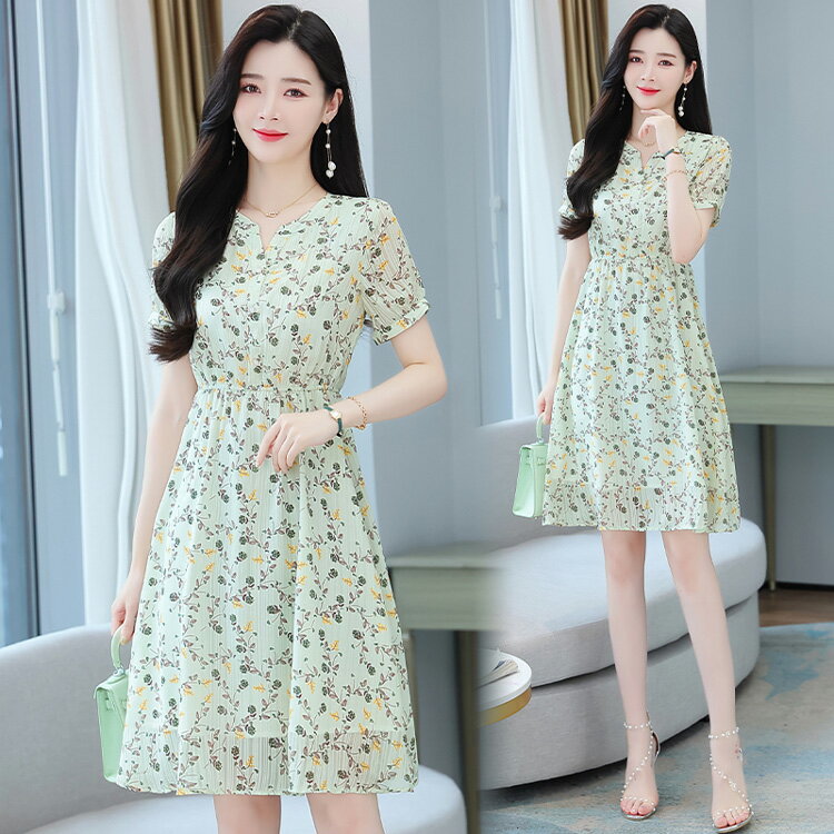 花柄 ワンピース Aライン 半袖 フロントボタン ウエストゴム キーネック ミニワンピ ミニ丈 膝上 ひざ上丈 きれいめ 体型カバー 上品 エレガント オフィスカジュアル 夏ワンピース 春 夏 大きいサイズ【hum23400015】