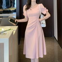 Aラインワンピース 全2色 ダイヤモンドネック パフショルダー 半袖 黒ワンピ 無地 Aライン ワンピース ひざ丈 ミディアム丈 膝丈 膝下 ガーリー シンプル きれいめ 上品 大きいサイズ 春 夏 同窓会 結婚式 二次会【ypy8310193】