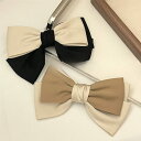 バレッタ 全2色 バイカラー リボン サテン 配色デザイン ヘアアクセサリー 大きい 大きめ 黒 謝恩会 髪留め 普段使い 髪飾り 上品 エレガント フォーマル...
