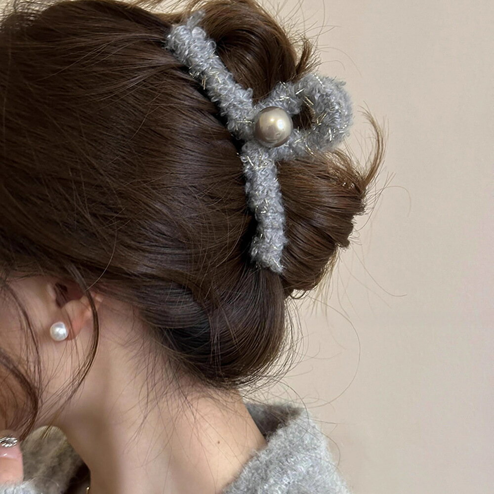 バンスクリップ ツイード 全2色 パール付き 秋 冬 ラメ糸 ヘアクリップ ヘアアクセサリー 大きい 大きめ 謝恩会 髪留め 普段使い 髪飾り 上品 エレガント...