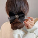 バレッタ リボン ベロア オーガンジー風 ビジュー ヘアアクセサリー 黒 結婚式 成人式 謝恩会 髪留め ヘッドアクセサリー 髪飾り 上品 エレガント フォーマ...