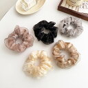 ヘアゴム 全5色 オーガンジー ストーン付き オフィス デイリー 無地 黒 ヘアアクセサリー シンプル 髪留め ヘッドアクセサリー パーティー 可愛い キュート...