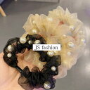 ヘアゴム 全3色 シュシュ パール付き オーガンジー風 黒 小さめ ヘアアクセサリー 髪留め パーティー 可愛い キュート ヘアアレンジ レディース 韓国 プレ...