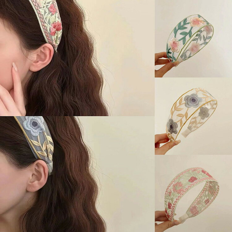 カチューシャ 全5色 幅広 刺繍 花柄 お呼ばれ 痛くない ブラック ヘアアクセサリー 大きめ 二次会 パーティー 白髪隠し エレガント ガーリー 普段使い おしゃれ 発表会 髪飾り ヘアアレンジ レディース プレゼント ギフト【acc00270】のサムネイル