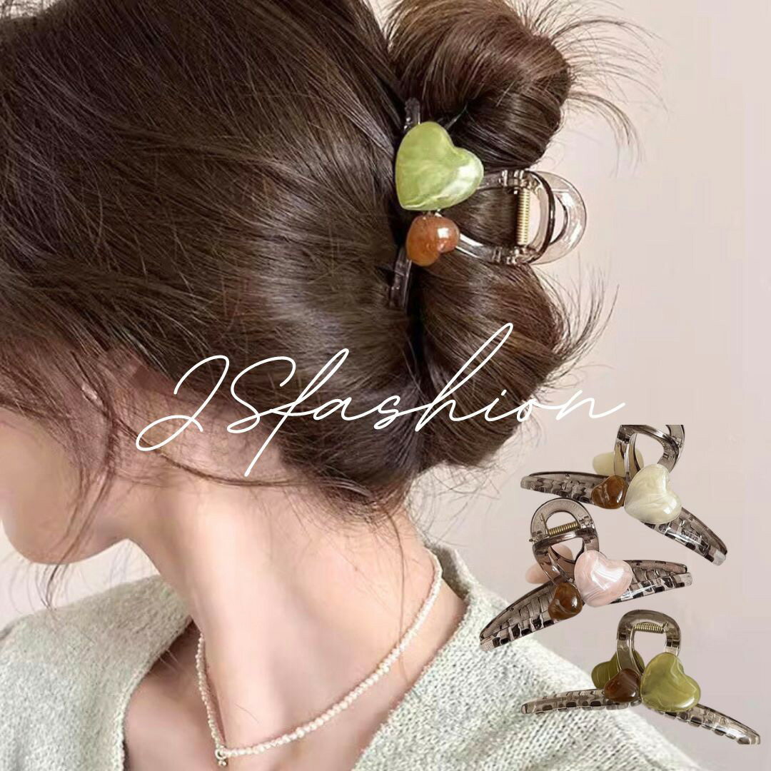 ヘアクリップ 全4色 2サイズあり バンスクリップ ハートモチーフ ヘアアクセサリー 大きい 小さい 大きめ 小さめ 成人式 謝恩会 髪留め 普段使い 髪飾り ...