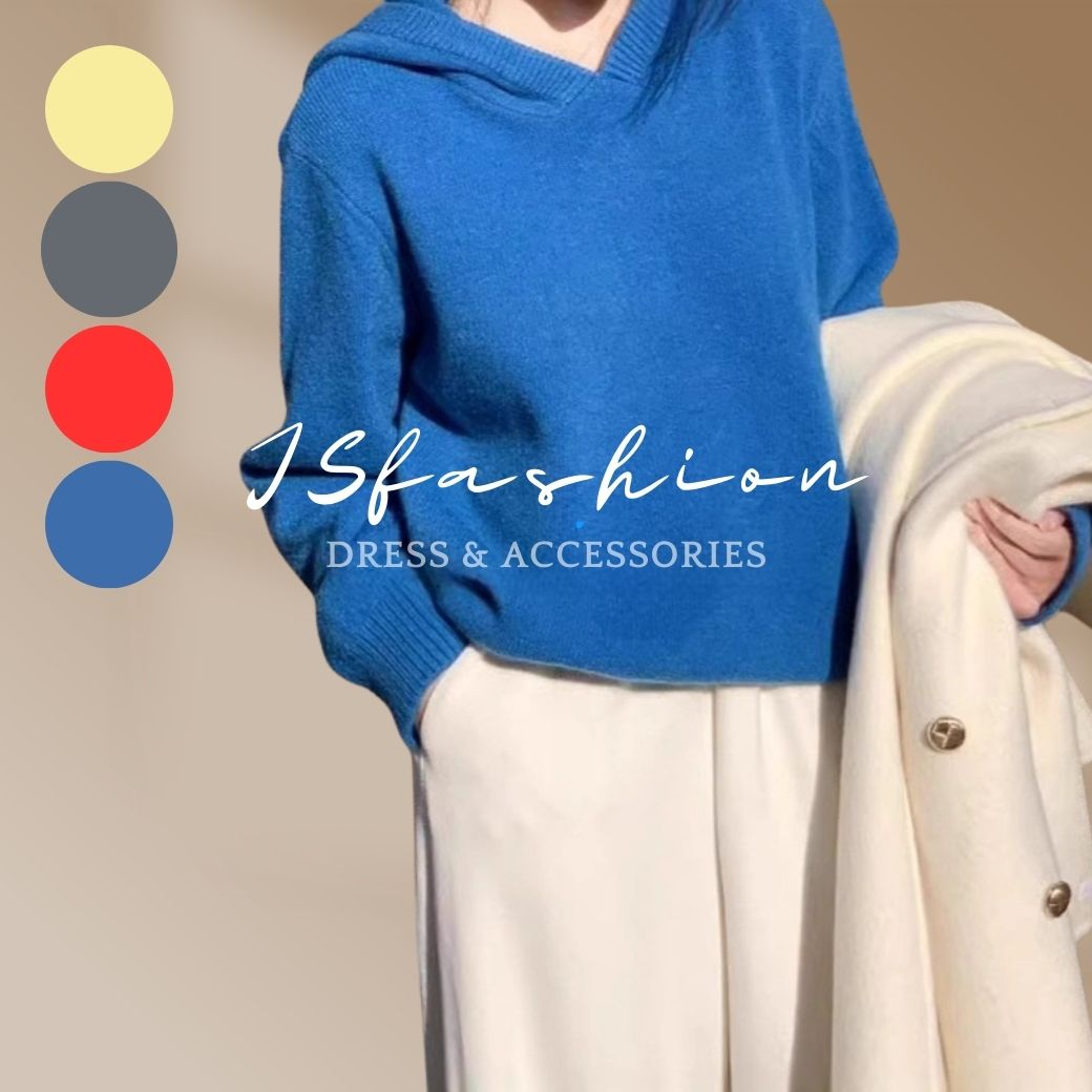 フード付き ニットトップス 4色展開 レディース ゆったりシルエット パーカー風 セーター 長袖 プルオーバー 大人可愛い シンプルコーデ カジュアル フェミニン 普段着 おしゃれ 秋冬ニット 春服 フリーサイズ ブルー イエロー レッド グレーのサムネイル