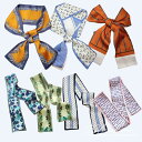 細スカーフ 全7柄 リボン 細長い 小さめ 月柄 植物柄 リーフ柄 ヘアアクセサリー アレンジに 花柄 バッグスカーフ リボン ネクタイ バッグに結ぶ 飾り ヘ...