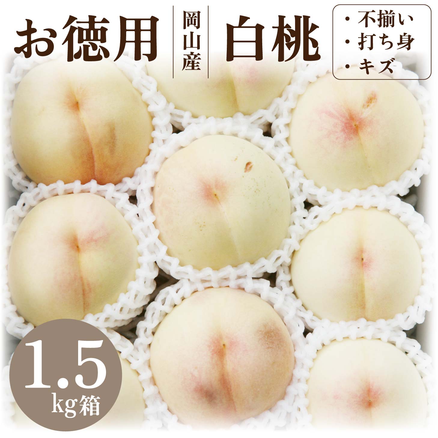 桃 訳あり 岡山 白桃 お徳用 家庭用 クール冷蔵 キズ ケース 訳アリ 1.5kg前後 白桃 果訳アリ もも 送料込み 訳アリ 岡山の桃 7月 8月 個数指定不可 返品交換不可 北海道沖縄一部地域配送不可のサムネイル