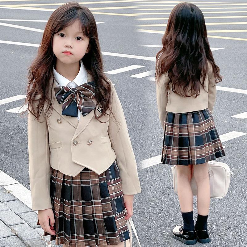 【楽天スーパーSALE】女の子 入学式 卒業式 スーツ リボン付き お嬢様 セレモニースーツ 発表会 入学式 入園式 カーキ チェック フォーマル キッズ 子供服