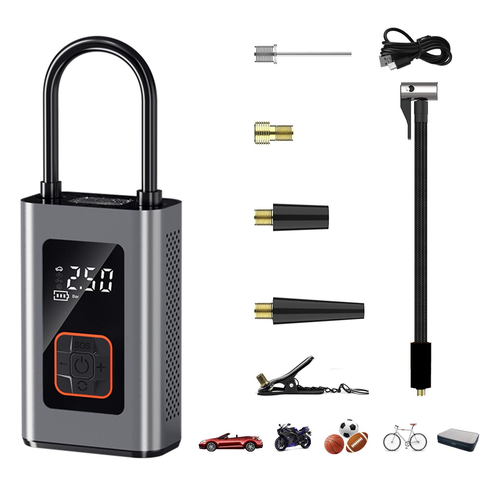 電動空気入れ 自転車/車 小型軽量 USB給電充電式 アルミシェル くうきいれ 電動 仏式 英式 米式バルブ..