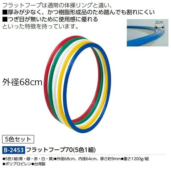 フラットフープは通常の体操リングと違い、 ■厚みが少なく、かつ樹脂形成品のため踏んでも割れにくい ■つぎ目が無いために使用感に優れる といった特徴を持っています。 ■商品名 【TOEI LIGHT】トーエイライト フラットフープ70(5色1組) 体つくり バランス感覚 xa-b2453 ■メーカートーエイライト ■品番xa-b2453 ■サイズ外径68cm、内径64cm、厚さ約9mm・重さ1200g/組 ■材質ポリプロピレン ■その他5色1組(青・緑・赤・白・黄) ・黄)