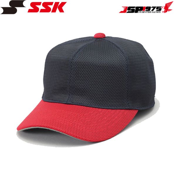 SSK エスエスケイ 野球 角ツバ6方型 オールメッシュ ベースボールキャップ Oサイズ ネイビーレッドカラ..