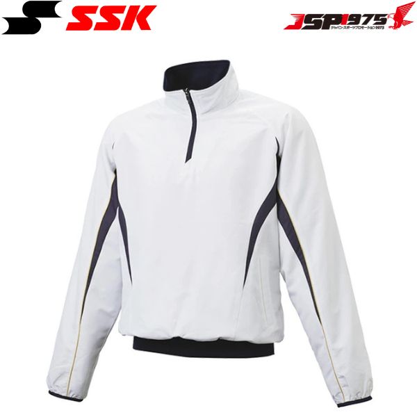 送料無料 SSK エスエスケイ ウェア グランドコート ハーフZIP長袖裏メッシュプレジャン ホワイト×ネイ..