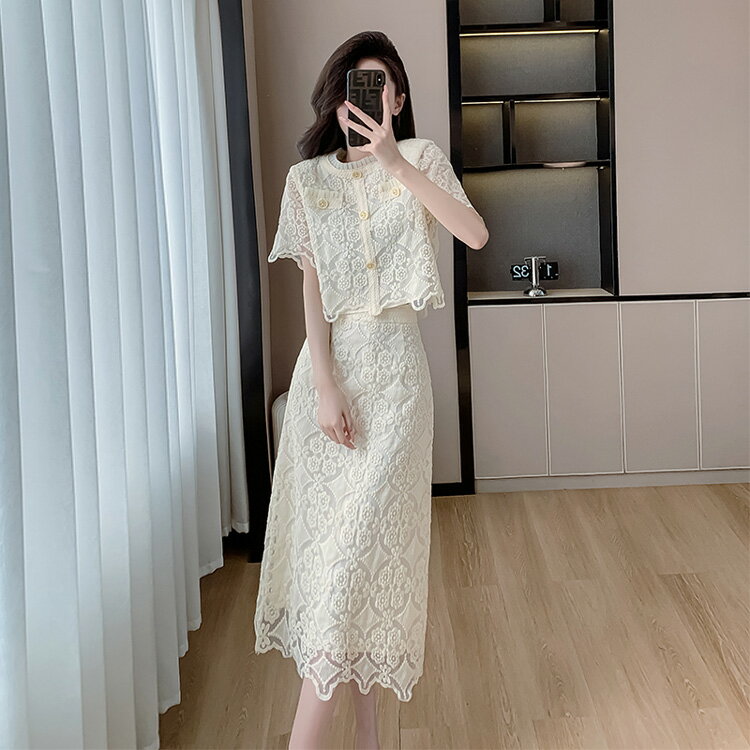 セットアップ レーストップス ロングスカート 2点セット ボタン飾り パーティーコーデ 半袖 上品 ロング丈 きれいめ セクシー お呼ばれ 同窓会 二次会 成人式 セレモニー 春 夏 秋 オケージョン【wm4820219】