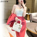 FashionSale全品5%OFFCoupon ワンピース ジャケット 2点セットセットアップ キャミワンピ 赤 大きいリボン スパンコール アンサンブル 長袖 きれいめ 上品 レトロ風 二次会 お呼ばれ 春秋冬
