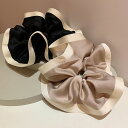メール便送料無料 シュシュ ヘアゴム 全2色 バイカラー サテン 配色 黒 大きい 大ぶり 普段使い オフィス ヘアアクセサリー 髪留め パーティー大人可愛い ...