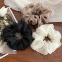 FashionSale全品5%OFFCoupon ヘアゴム 全3色 シュシュ オーガンジー 無地 シンプル オフィス リボン 黒 単色 小さめ ヘアアクセサリー...