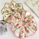 FashionSale全品5%OFFCoupon シュシュ 花柄 全2色 春夏チューリップ柄 大きめ 大きい ヘアアクセサリー オフィス 普段使い 髪留め ヘッ...