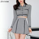 FashionSale全品5%OFFCoupon セットアップ トチェック柄風トップス ミニスカート 上下セット 襟付き 長袖 Aラインスカート パーティー きれいめ 大きいサイズ 上品 二次会 お呼ばれ 春 秋冬 hnw4760968