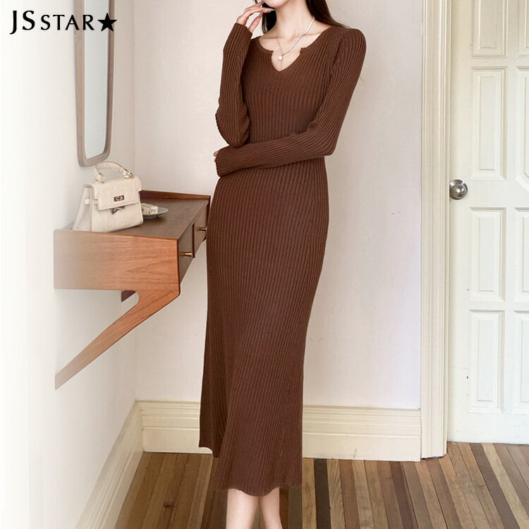 キーネックニットワンピース全2色リ...