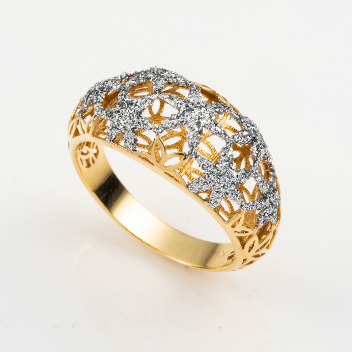 月甲スターダストリング 透かしデザイン K18 YG K18 ゴールド 指輪 レディース k18