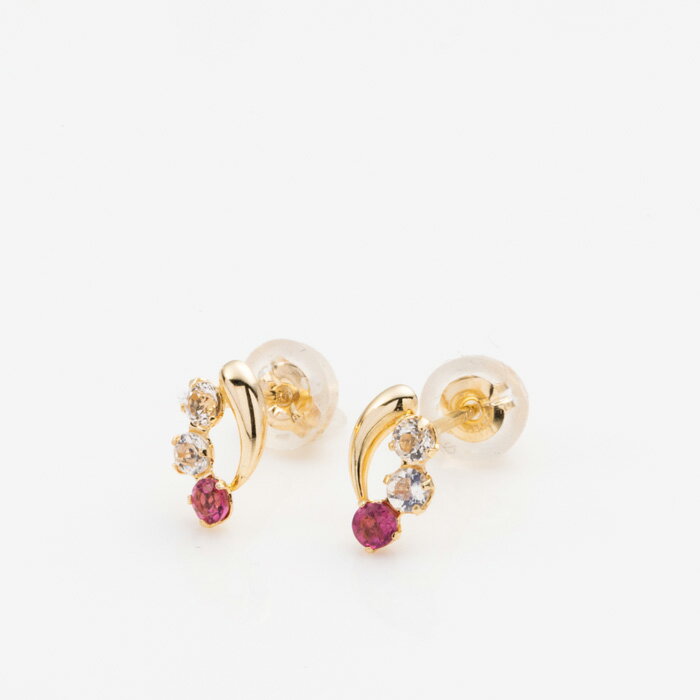 天然石 3石ライン ピアス K10YG ホワイトトパーズ ブルームーンストーン ピンクトルマリン イエローゴールド 誕生石 10金 約0.1g 左右合計(キャッチ含む)