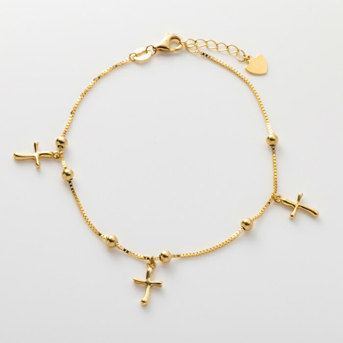 クロスモチーフ ブレスレット アジャスター付き ベネチアンチェーン K18 YG 18金 イエローゴールド 腕輪 重さ 約3.2g