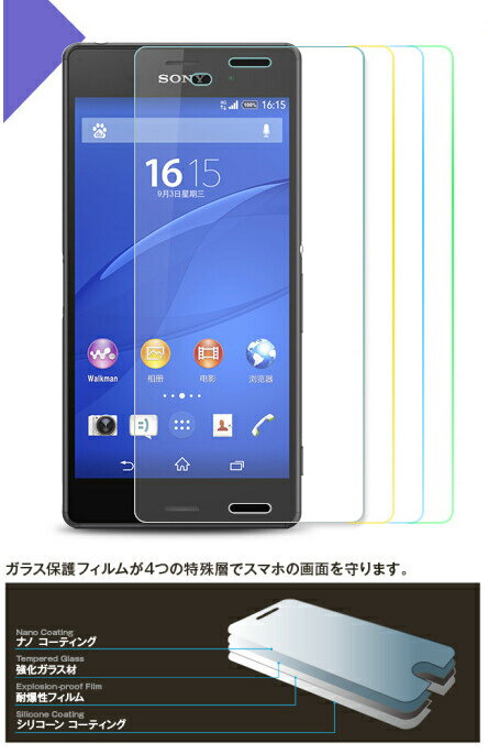 Sony Xperia Z3 SO-01G/SOL26/401SO用強化ガラス保護フィルム/傷付け不可 保護シー...
